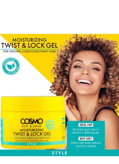 COSMO جل كوزمو سوفت آند شاين المرطب تويست آند لوك 325 مل | للشعر الطبيعي المجعد/المتعرج/المموج | يرطب الشعر المجعد ويثبته لفترة أطول | خالي من البارابين | خالي من السيليكون | أصفر  - Image 2