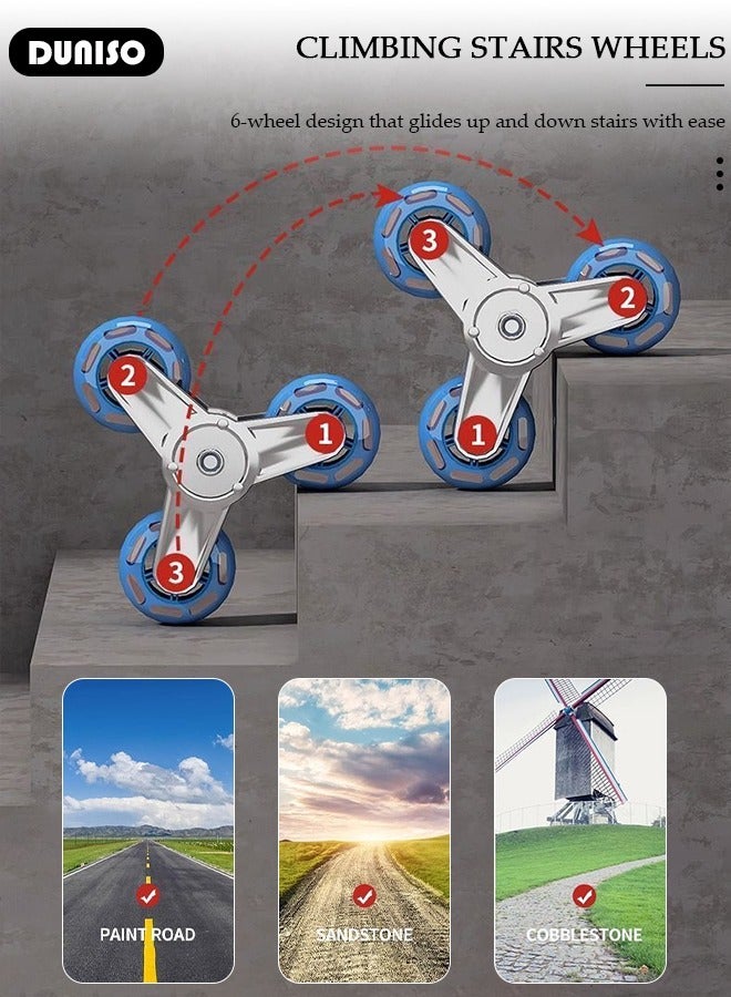 DUNISO Folding Hand Truck, Luggage Cart with Extendable Handle, Utility Dolly Platform Cart with 2 Stair Climbing Wheels and 3 Elastic Ropes, Portable Stair Climbing Trolley for Luggage, Travel, Moving, Shopping, Office Use - Image 3