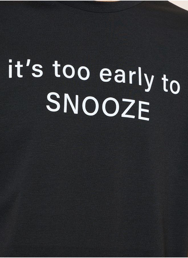 Styli Slogan Print SleepT-shirt and Short with Pocket Set  - Image 3