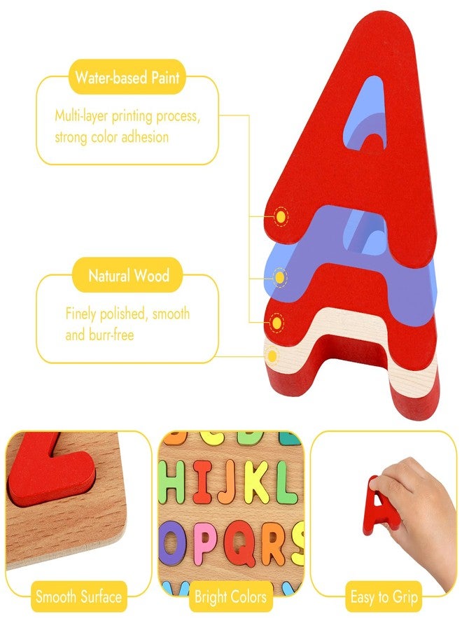 MOWPOG Alphabet Puzzle, Wooden Puzzles for Toddlers 3 4 5 Year Old, ABC Letter Puzzle, Educational Learning Toys for Kids Girls Boys Preschool Activities - Image 3
