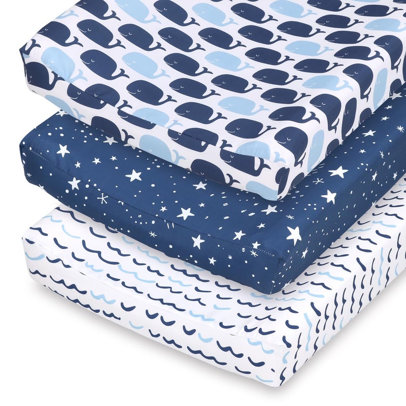 The Peanut Shell The Peanutshell Baby Girl or Boy Changing Pad Covers Set of 3  Ultra Soft Baby Changing Pad Cover  Fits Standard Changing Table Pads Durable Machine Washable Sheets  Nautical Whale - Image 1