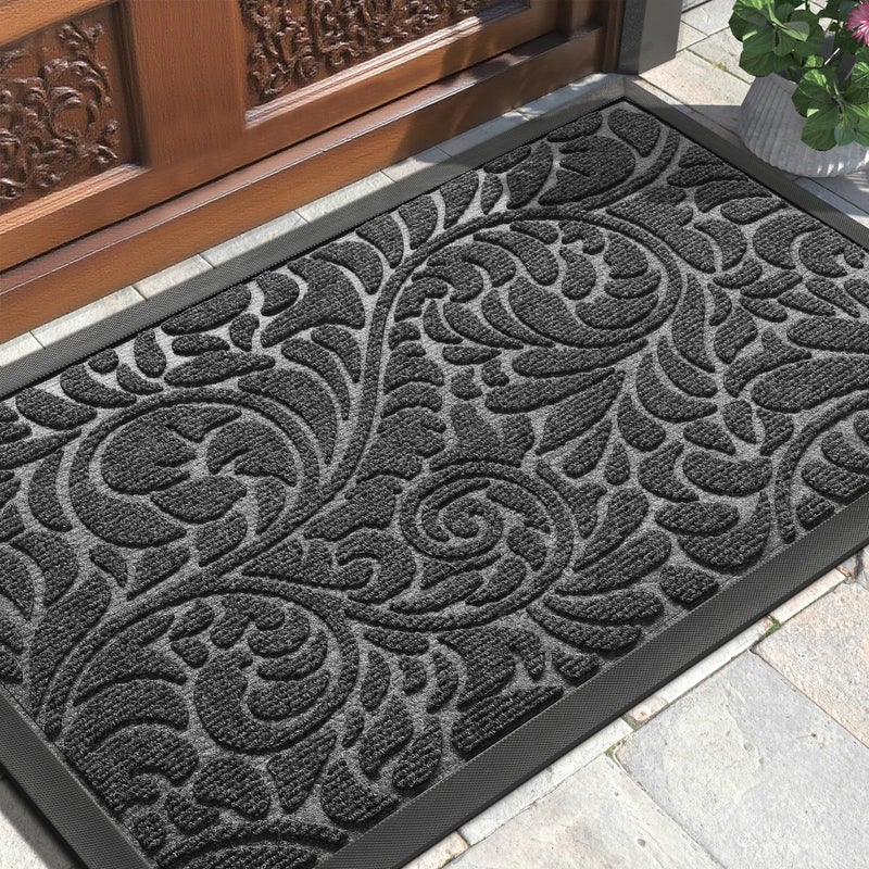 Yimobra Front Door Mat Outside Entrance, Waterproof Sturdy Retro Outdoor Mat, Heavy Duty Non-Slip Doormat for Garage Patio Entryway Indoor, Easy Clean, 29.5x17, Grey - Image 1