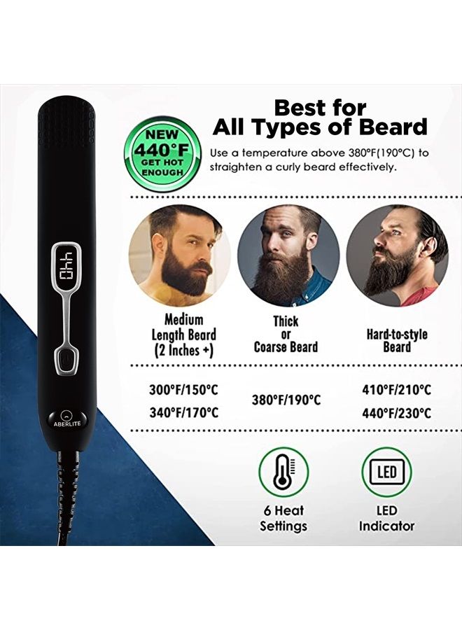 Aberlite EDC - Premium Beard Straightener Brush for Men - Professional Straightening Tool Heated Comb - Beard Kits for Men - Beard Kits Gift Sets Men - Beard Grooming Kit for Men Gift Set (Black) - Image 2