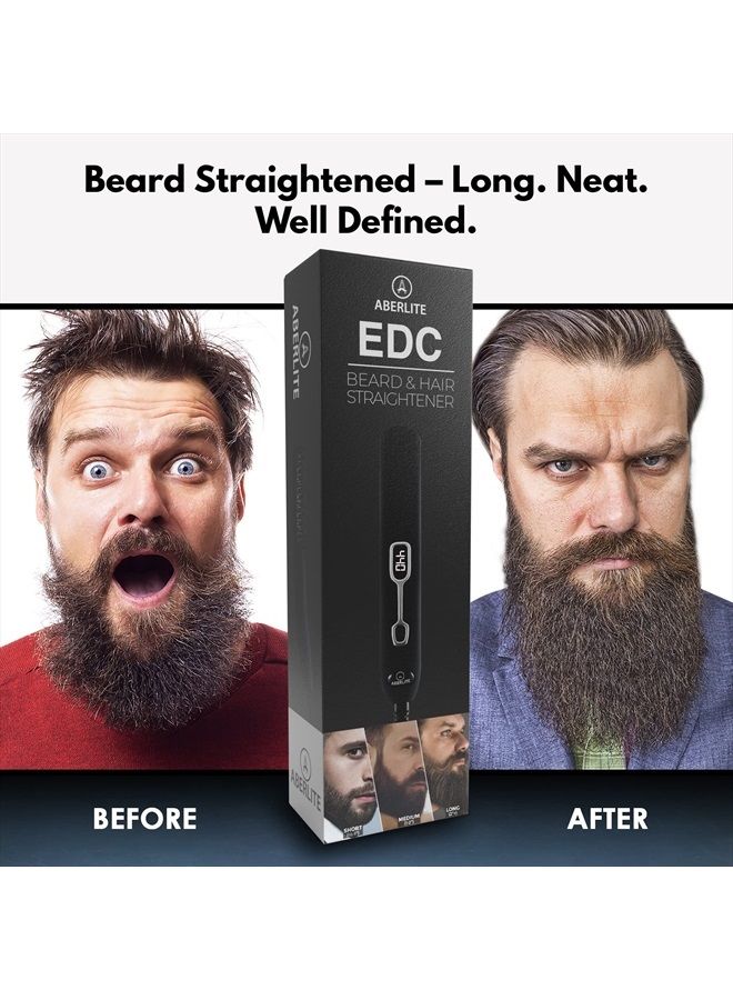 Aberlite EDC - Premium Beard Straightener Brush for Men - Professional Straightening Tool Heated Comb - Beard Kits for Men - Beard Kits Gift Sets Men - Beard Grooming Kit for Men Gift Set (Black) - Image 3