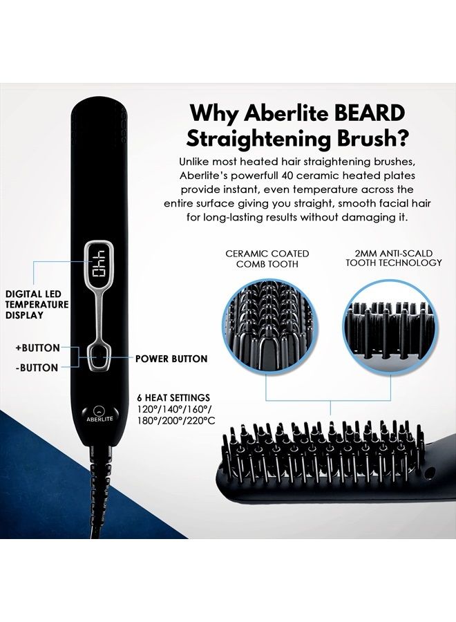 Aberlite EDC - Premium Beard Straightener Brush for Men - Professional Straightening Tool Heated Comb - Beard Kits for Men - Beard Kits Gift Sets Men - Beard Grooming Kit for Men Gift Set (Black) - Image 4
