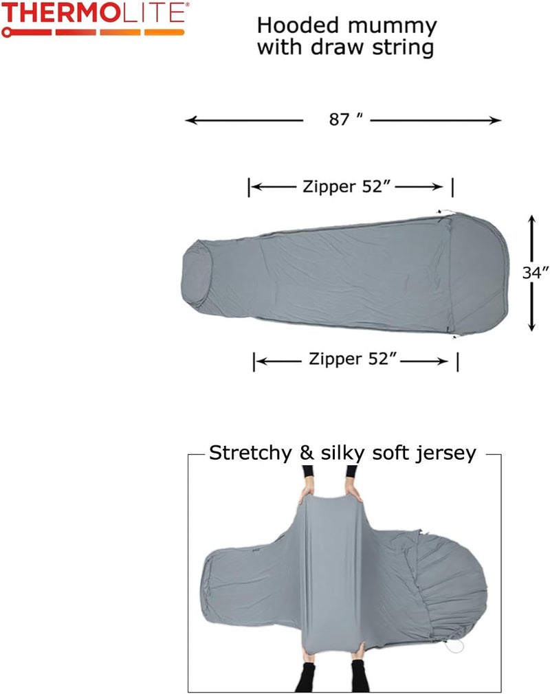 BROWINT Thermolite Sleeping Bag Liner with Zippers for Cold Weather, Lightweight Mummy with Hood & Rectangular Sleep Sack for Adult, Adds Warmth, Thermal Travel Liner, All Season - Image 2