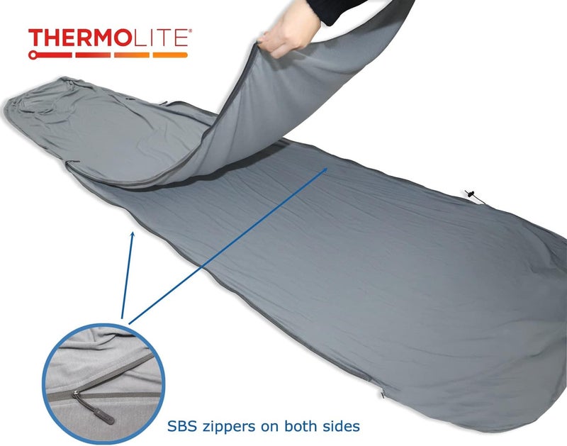 BROWINT Thermolite Sleeping Bag Liner with Zippers for Cold Weather, Lightweight Mummy with Hood & Rectangular Sleep Sack for Adult, Adds Warmth, Thermal Travel Liner, All Season - Image 4