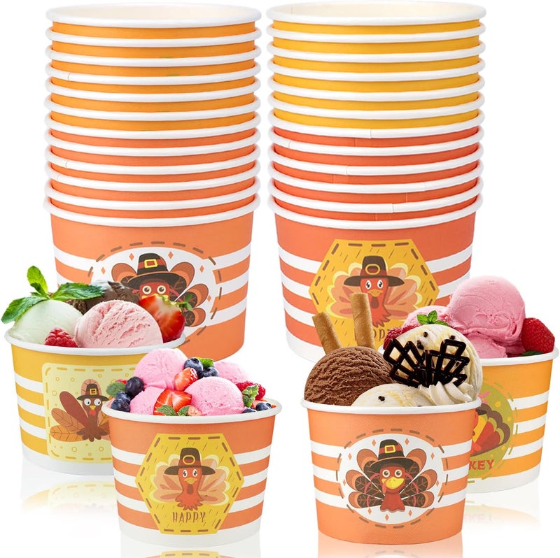 HOWAF 24pcs Thanksgiving Party Treat Snack Cups, Happy Thanksgiving Day Party Disposable Paper Cup Dessert Ice Cream Bowls for Turkey Day Party Decoration, Thanksgiving Party Supplies Ice Cream Cups - Image 1