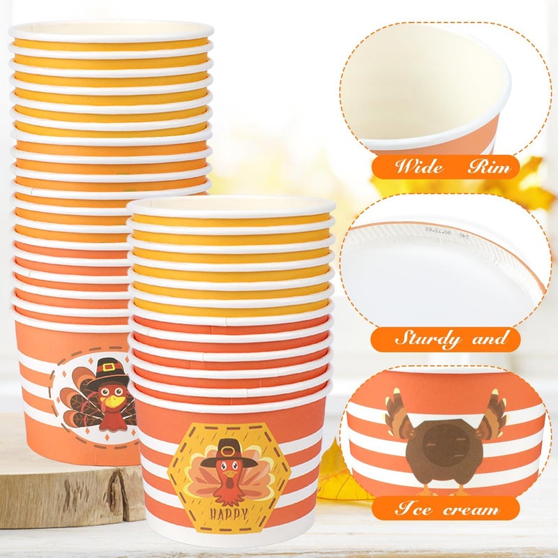 HOWAF 24pcs Thanksgiving Party Treat Snack Cups, Happy Thanksgiving Day Party Disposable Paper Cup Dessert Ice Cream Bowls for Turkey Day Party Decoration, Thanksgiving Party Supplies Ice Cream Cups - Image 3