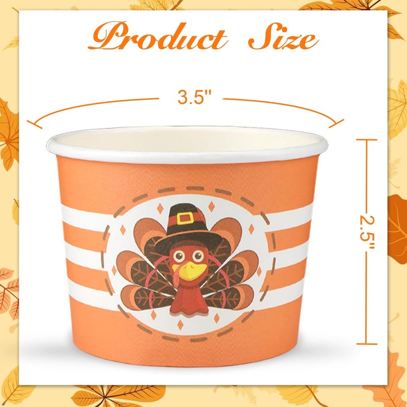 HOWAF 24pcs Thanksgiving Party Treat Snack Cups, Happy Thanksgiving Day Party Disposable Paper Cup Dessert Ice Cream Bowls for Turkey Day Party Decoration, Thanksgiving Party Supplies Ice Cream Cups - Image 2