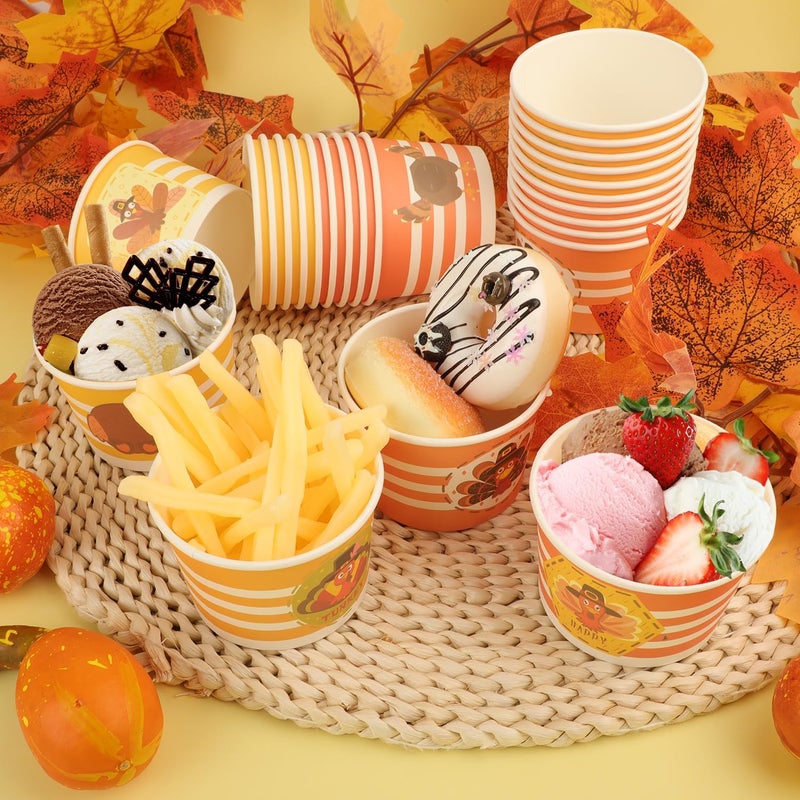 HOWAF 24pcs Thanksgiving Party Treat Snack Cups, Happy Thanksgiving Day Party Disposable Paper Cup Dessert Ice Cream Bowls for Turkey Day Party Decoration, Thanksgiving Party Supplies Ice Cream Cups - Image 5