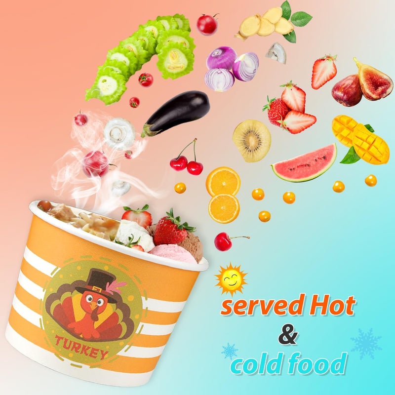 HOWAF 24pcs Thanksgiving Party Treat Snack Cups, Happy Thanksgiving Day Party Disposable Paper Cup Dessert Ice Cream Bowls for Turkey Day Party Decoration, Thanksgiving Party Supplies Ice Cream Cups - Image 4