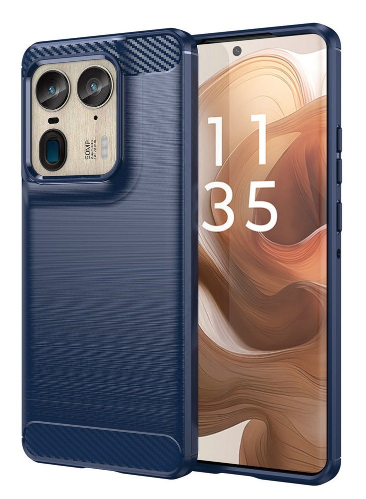 Brushed Carbon Fiber Shockproof Case For Motorola Edge 50 Ultra - Dark Blue - Image 1