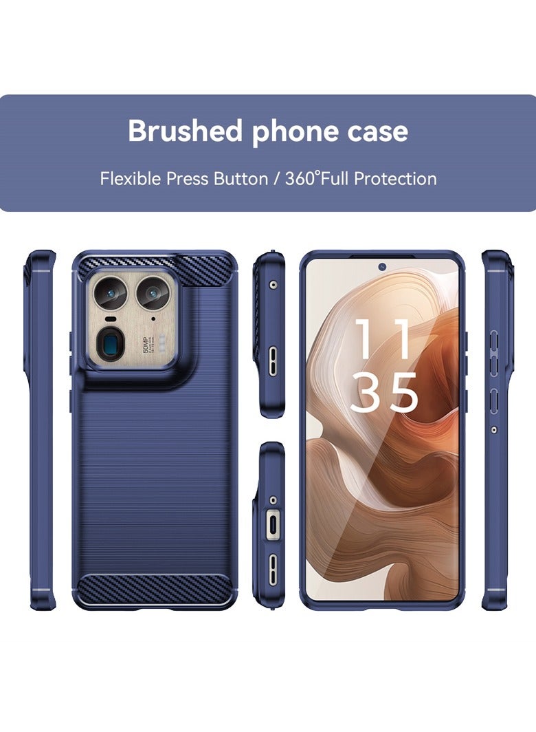 Brushed Carbon Fiber Shockproof Case For Motorola Edge 50 Ultra - Dark Blue - Image 2