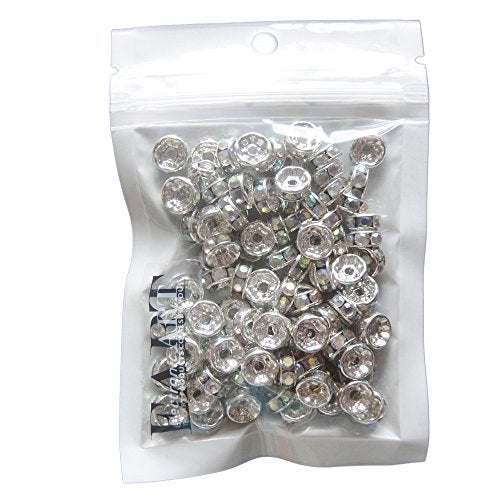 RUBYCA 100pcs 10mm A+++ Round Rondelle Spacer Charm Beads Silver Tone AB White Czech Crystal - Image 3