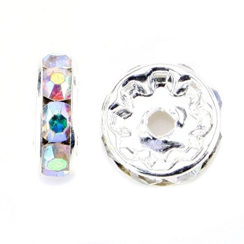 RUBYCA 100pcs 10mm A+++ Round Rondelle Spacer Charm Beads Silver Tone AB White Czech Crystal - Image 2