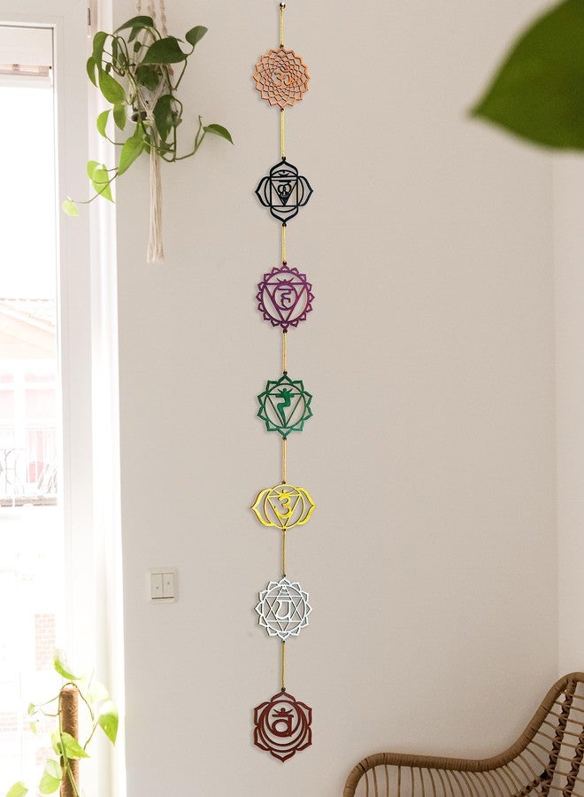 Elk Handmade Wooden Chakra Symbol Wall Art Set - 7 Rustic Wood Chakra Decor, Yoga Gifts, Meditation Wall Hanging, Home & Kitchen Decoration - Image 1