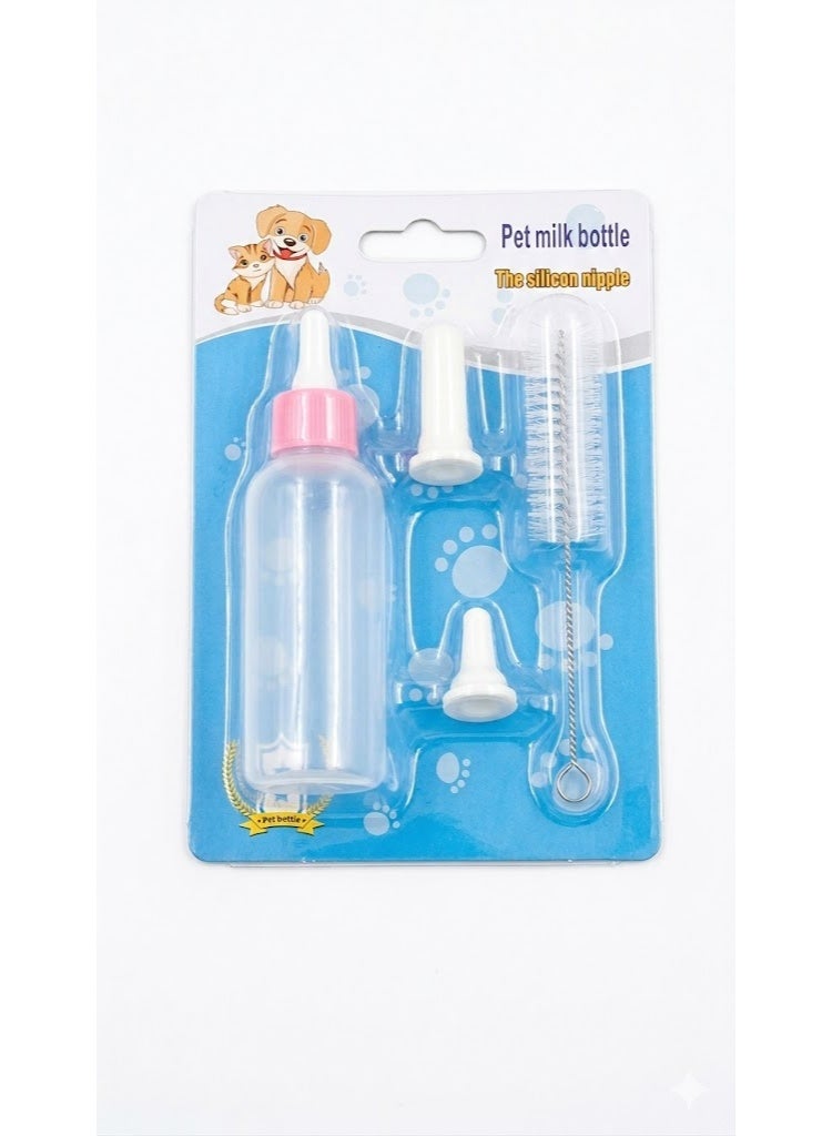Pet Milk Bottle with 2 Sizes Silicon Nipple, Feeding Kit for Newborn Puppies and Kittens, Includes Cleaning Brush