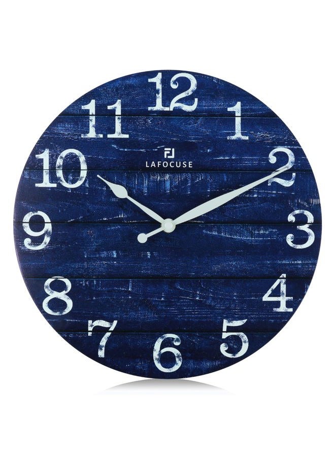 Lafocuse 12 Inch Wooden Navy Blue Wall Clock Battery Operated Silent Non Ticking, Farmhouse Decorative Navy Blue Clock for Living Room Decor Kitchen Bedroom Home Office-Version 2.0 - Image 1