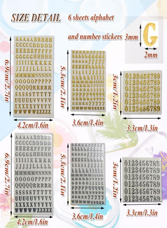 Whale Glitter Letter Stickers for Resin 6 Sheets 3mm Alphabet Number Stickers Alloy Metallic Self Adhesive Letter Sticker for Epoxy Resin Crafts Scrapbook Nail Art Mini Gold/Silver Letters Sticker (3MM) - Image 3
