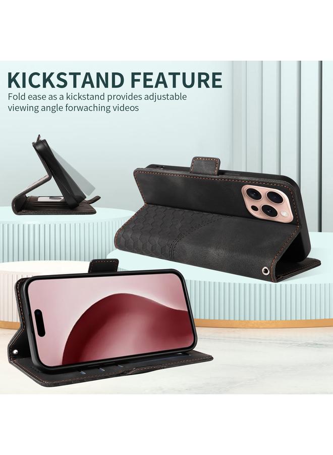 S-TOP Case For iPhone 16 Pro Max Embossed Rhombus Starry Leather Phone Case - Image 3