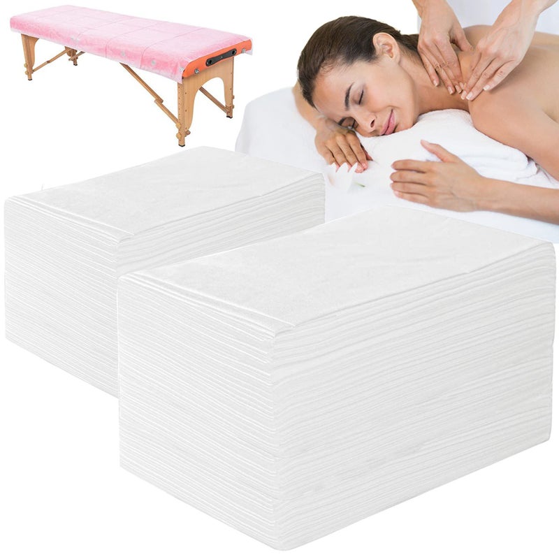 Uralili 100 PCS Massage Table Sheets Disposable Non Woven SPA Bed Cover Breathable Polypropylene Fabric 31" x 70" Thin, Not Waterproof (White) - Image 1