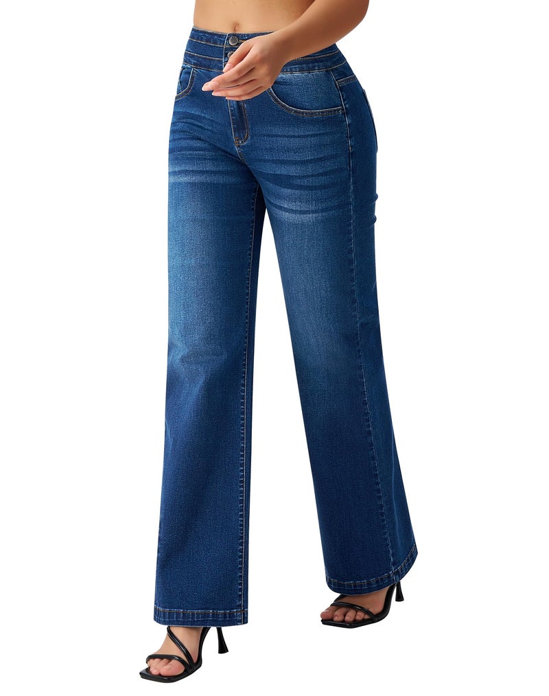 roswear Womenâ€™s Wide Leg Jeans Casual High Waisted Stretch Baggy Loose Denim Pants Blue Small - Image 5