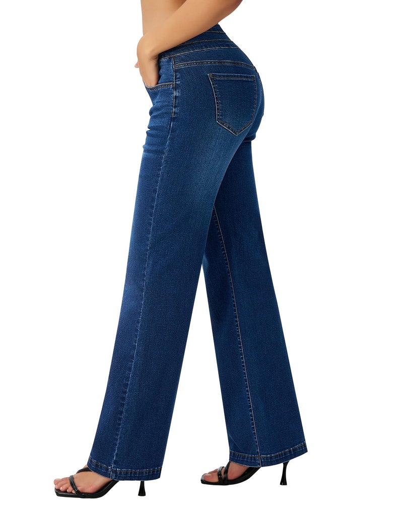 roswear Womenâ€™s Wide Leg Jeans Casual High Waisted Stretch Baggy Loose Denim Pants Blue Small - Image 4