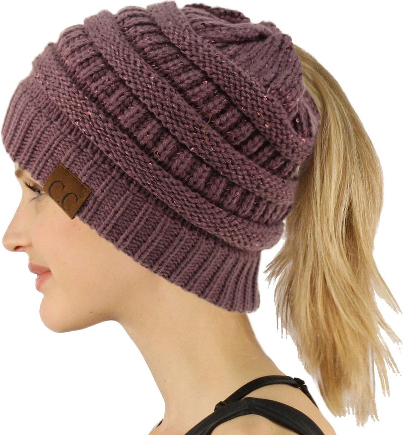 Cc Exclusives Soft Stretch Cable Knit Messy Bun Ponytail Beanie Winter Hat for Women (MB-20A) - Image 1