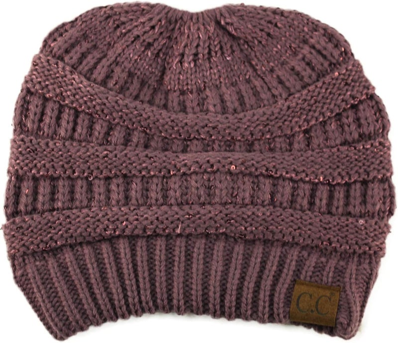 Cc Exclusives Soft Stretch Cable Knit Messy Bun Ponytail Beanie Winter Hat for Women (MB-20A) - Image 3