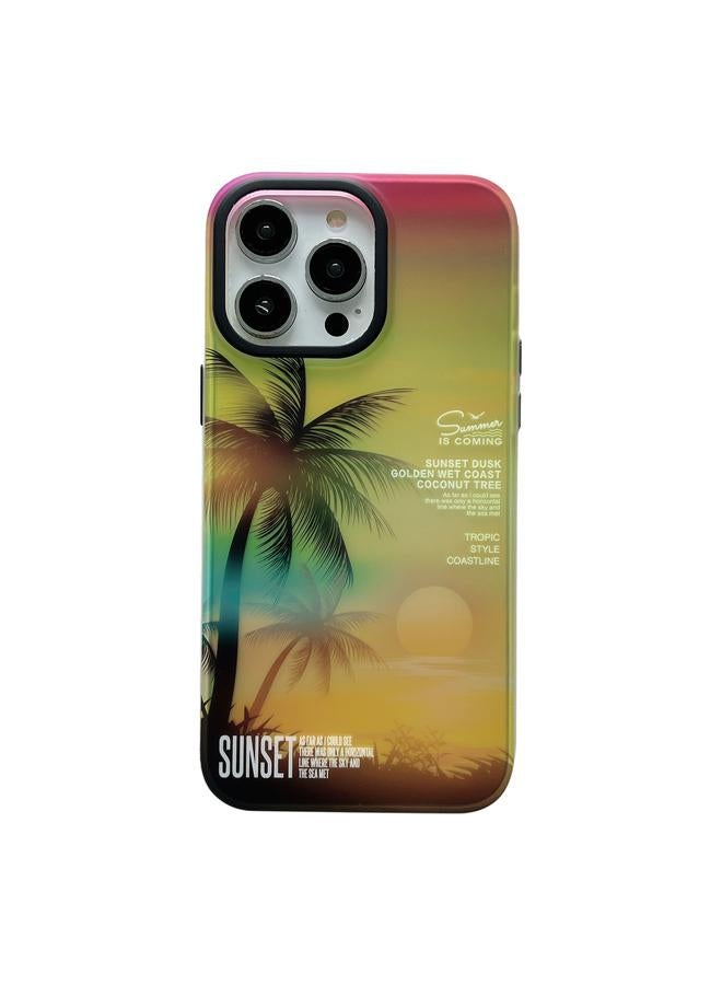 S-TOP Case For iPhone 15 Pro Max SUNSET Coconut Tree Dual-side Laminating Laser Phone Case - Image 1