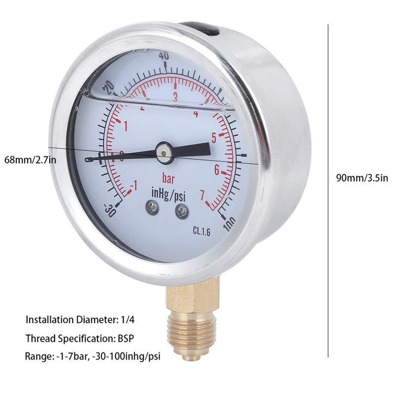Stainless Steel Brass Water Pressure Gauge 2.7 Inch Dial 1 4BSP Thread 7bar TS PGGZ604 - Image 5