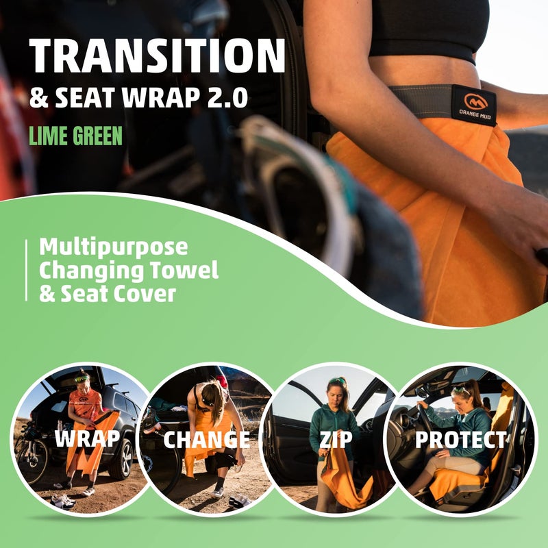 Orange Mud Transition & Seat Wrap V2.0, Automotive Seat Cover, Changing Kilt, and Multipurpose Towel (Lime Green) - Image 2