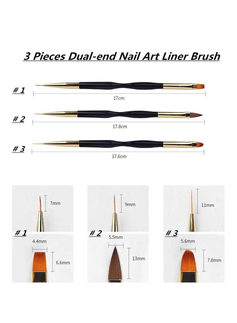 Goolsky 3 Pcs Nail Drawing Pen, Dual End Nail Art Pen Brush Acrylic Round Flat Painting Drawing Liner Nail Tools - Image 5
