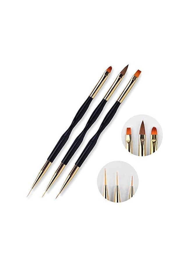 Goolsky 3 Pcs Nail Drawing Pen, Dual End Nail Art Pen Brush Acrylic Round Flat Painting Drawing Liner Nail Tools - Image 3