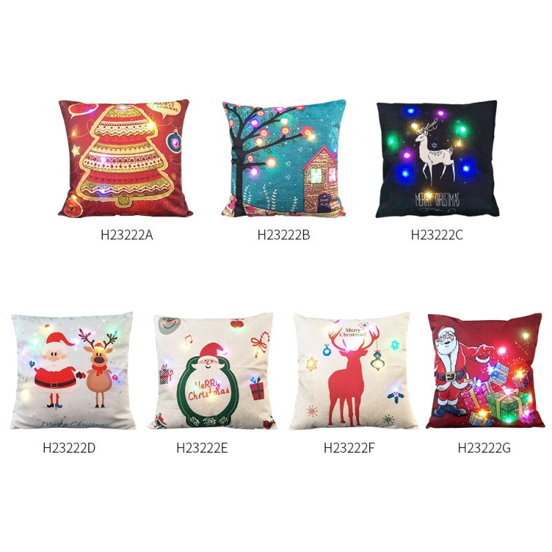 Christmas Pillowcase 18*18 Inches Linen Material Built-in Colorful LED Light Strip - Battery Powered 3* AA Batteries Button Control Pillow Cover for Home Holiday Christmas Decoration - Image 3