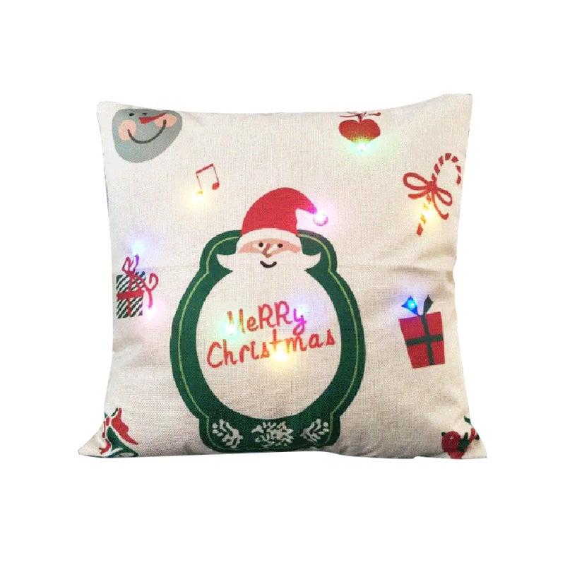 Christmas Pillowcase 18*18 Inches Linen Material Built-in Colorful LED Light Strip - Battery Powered 3* AA Batteries Button Control Pillow Cover for Home Holiday Christmas Decoration - Image 1