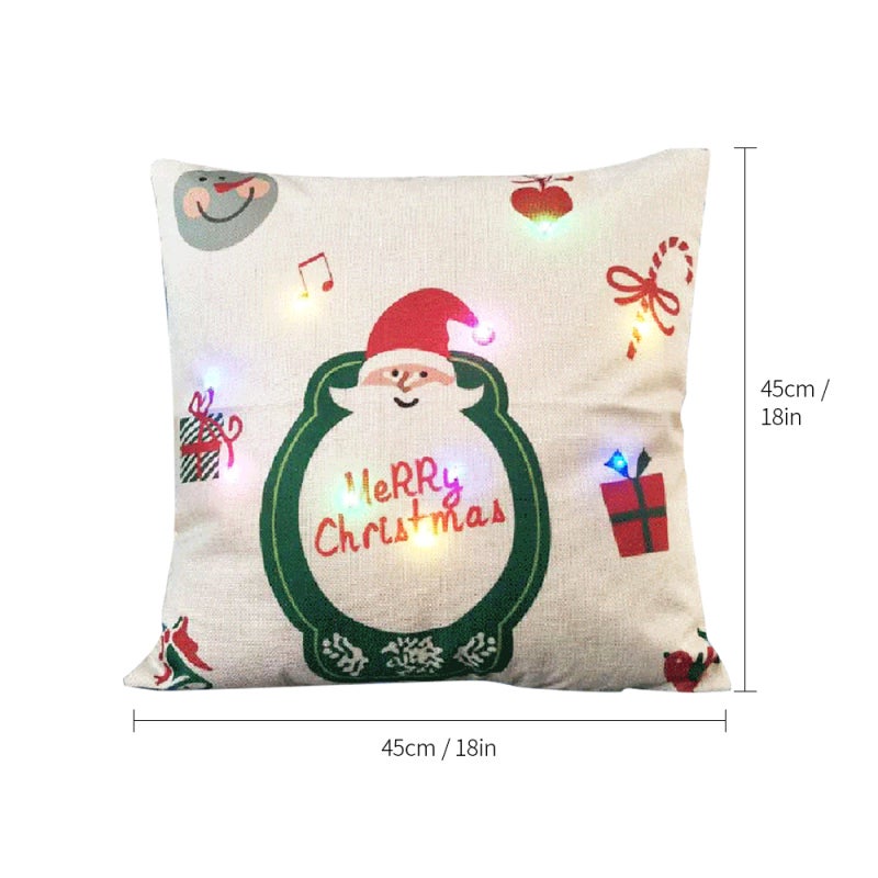 Christmas Pillowcase 18*18 Inches Linen Material Built-in Colorful LED Light Strip - Battery Powered 3* AA Batteries Button Control Pillow Cover for Home Holiday Christmas Decoration - Image 4