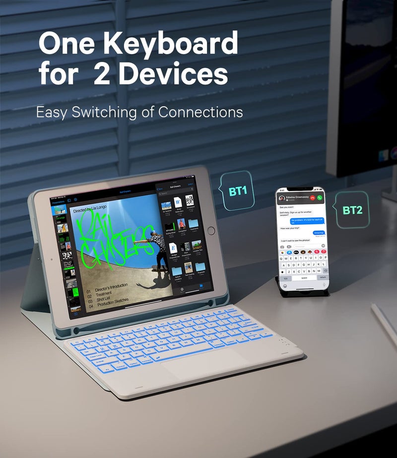 GreenLaw Keyboard case for iPad 9.7 inch, iPad 6th Gen (2018), iPad 5th Gen (2017), iPad Air 2 (2014), 7 Color Backlit, Support 2 BT Devices, Touchpad Keyboard iPad Pro 9.7, Blue - Image 4