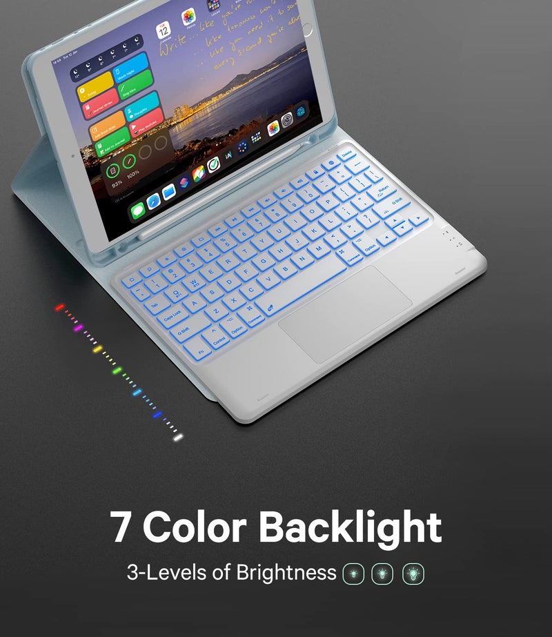 GreenLaw Keyboard case for iPad 9.7 inch, iPad 6th Gen (2018), iPad 5th Gen (2017), iPad Air 2 (2014), 7 Color Backlit, Support 2 BT Devices, Touchpad Keyboard iPad Pro 9.7, Blue - Image 2