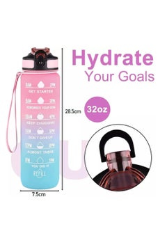 Motivational Water Bottle 1l Water Bottle for Kids School Water Bottles With Straw Leak Proof Water Bottle with Time Marker For Sport, School, Gym
