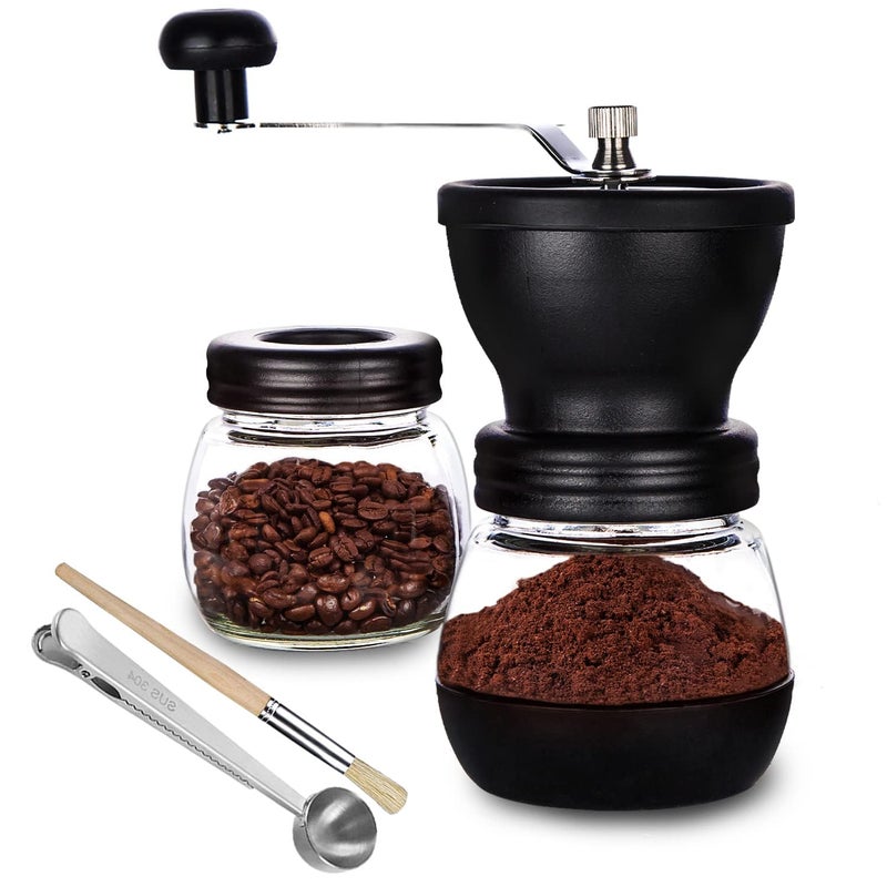 PARACITY Manual Coffee Bean Grinder with Ceramic Burr, Hand Coffee Grinder Mill Small with 2 Glass Jars( 11OZ per Jar) Stainless Steel Handle for Drip Coffee, Espresso, French Press, Turkish Brew - Image 1