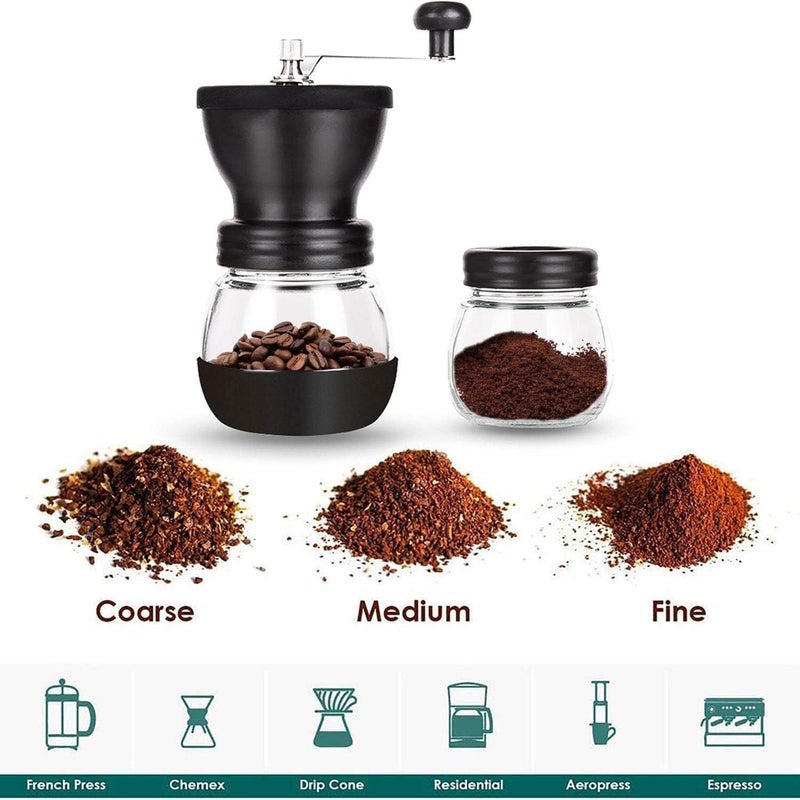 PARACITY Manual Coffee Bean Grinder with Ceramic Burr, Hand Coffee Grinder Mill Small with 2 Glass Jars( 11OZ per Jar) Stainless Steel Handle for Drip Coffee, Espresso, French Press, Turkish Brew - Image 4
