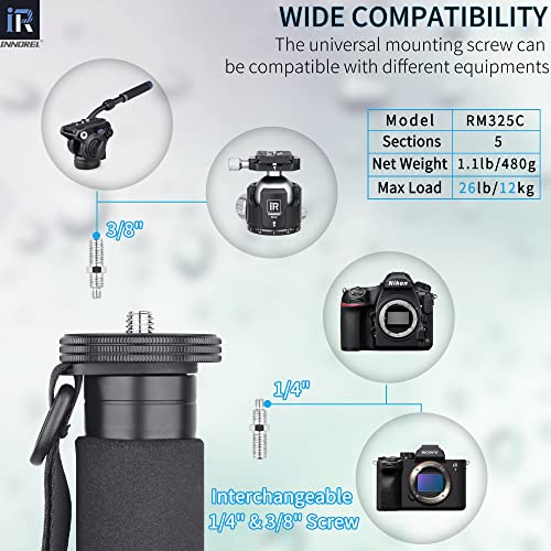 Innorel Carbon Fiber Camera Monopod Rm325C Professional Portable Compact Lightweight Travel 5-Section Monopod For Canon Nikon Sony Dslr Camera Video Camcorder Dv Photography Bracket Load 26Lbs 12Kg - Image 2