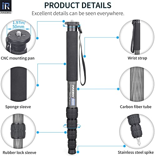 Innorel Carbon Fiber Camera Monopod Rm325C Professional Portable Compact Lightweight Travel 5-Section Monopod For Canon Nikon Sony Dslr Camera Video Camcorder Dv Photography Bracket Load 26Lbs 12Kg - Image 4
