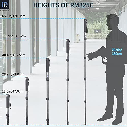 Innorel Carbon Fiber Camera Monopod Rm325C Professional Portable Compact Lightweight Travel 5-Section Monopod For Canon Nikon Sony Dslr Camera Video Camcorder Dv Photography Bracket Load 26Lbs 12Kg - Image 5