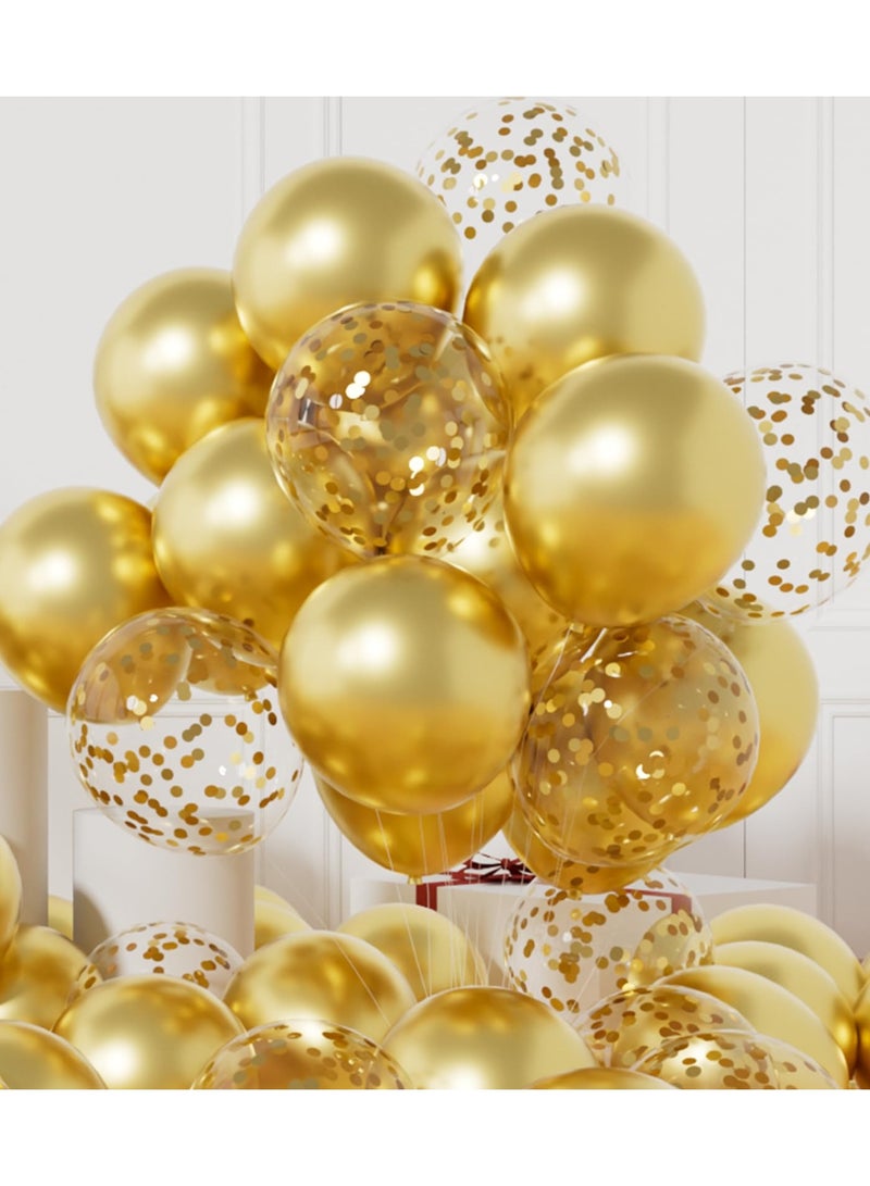 Party Balloons Pack of 50 - Metallic Gold Balloons  Gold Confetti Balloon - 12 Inch Balloons Decorations Set - Image 1