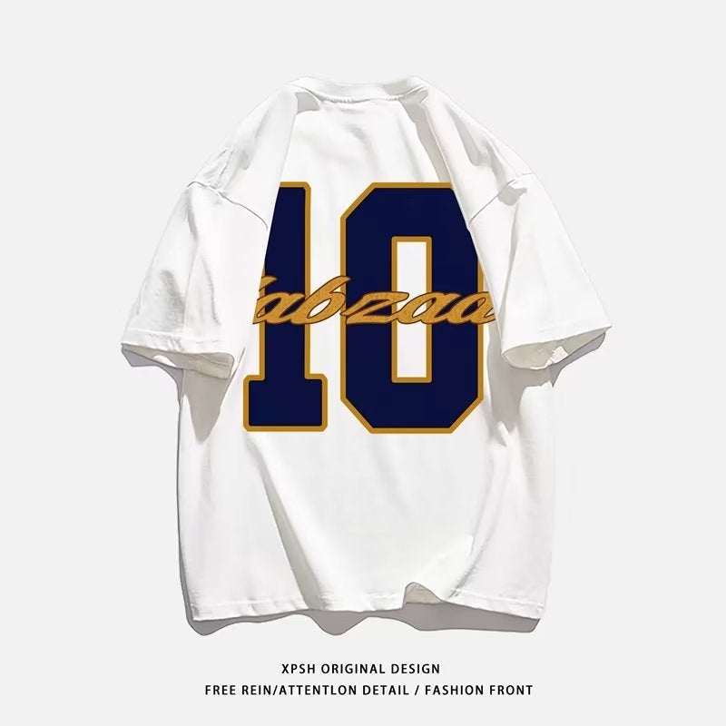 Retro High Street Trendy Brand T-Shirt for Men Summer New Style Small Neckline with Half-Sleeved Top and Letter Printed T-Shirt - Image 3