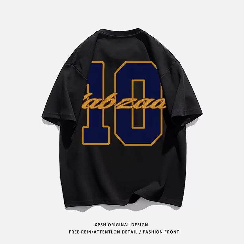 Retro High Street Trendy Brand T-Shirt for Men Summer New Style Small Neckline with Half-Sleeved Top and Letter Printed T-Shirt - Image 1