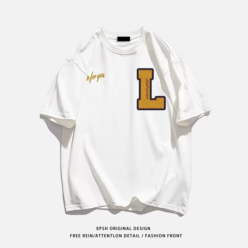 Retro High Street Trendy Brand T-Shirt for Men Summer New Style Small Neckline with Half-Sleeved Top and Letter Printed T-Shirt - Image 5